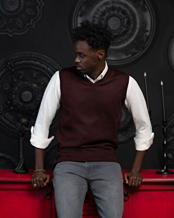 V Yaka Regular Fit Yünlü Kolsuz Triko Süveter