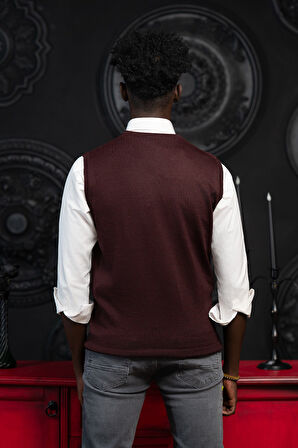 V Yaka Regular Fit Yünlü Kolsuz Triko Süveter