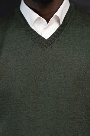 V Yaka Regular Fit Yünlü Kolsuz Triko Süveter