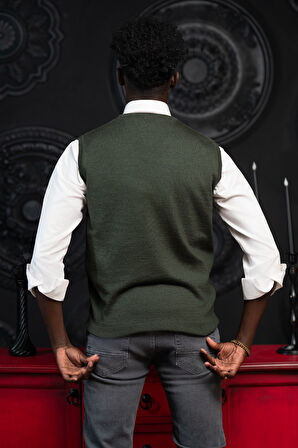 V Yaka Regular Fit Yünlü Kolsuz Triko Süveter