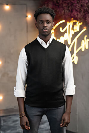 V Yaka Regular Fit Yünlü Kolsuz Triko Süveter