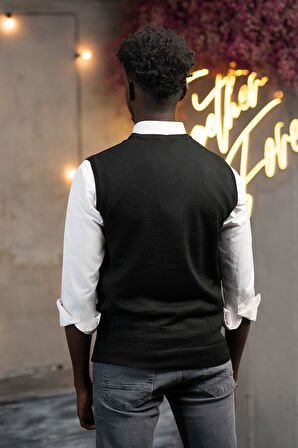 V Yaka Regular Fit Yünlü Kolsuz Triko Süveter