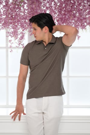 Slimfit Spor Örgü Kumaş Tek Düğme Polo Yaka T-shirt