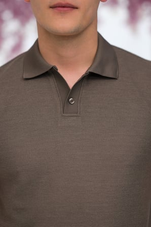 Slimfit Spor Örgü Kumaş Tek Düğme Polo Yaka T-shirt