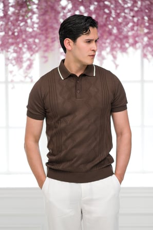 Slimfit Kolları Lastikli Likralı Desenli Polo Yaka Triko T-shirt