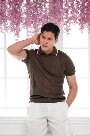 Slimfit Kolları Lastikli Likralı Desenli Polo Yaka Triko T-shirt