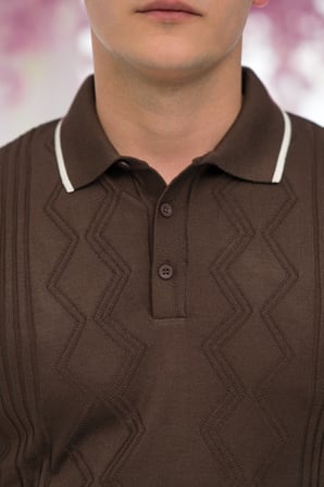 Slimfit Kolları Lastikli Likralı Desenli Polo Yaka Triko T-shirt