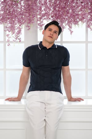 Slimfit Kolları Lastikli Likralı Desenli Polo Yaka Triko T-shirt