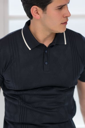 Slimfit Kolları Lastikli Likralı Desenli Polo Yaka Triko T-shirt