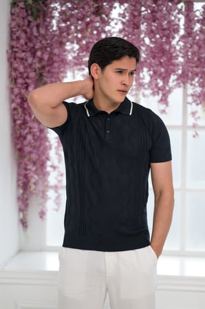 Slimfit Kolları Lastikli Likralı Desenli Polo Yaka Triko T-shirt
