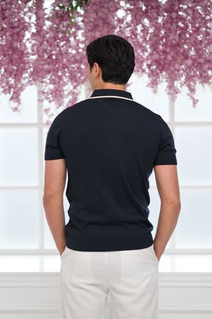 Slimfit Kolları Lastikli Likralı Desenli Polo Yaka Triko T-shirt