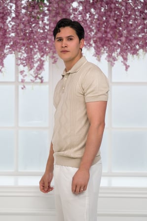 Slimfit Kolları Lastikli Likralı Desenli Polo Yaka Triko T-shirt
