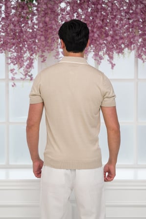 Slimfit Kolları Lastikli Likralı Desenli Polo Yaka Triko T-shirt