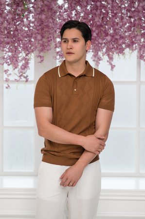 Slimfit Kolları Lastikli Likralı Desenli Polo Yaka Triko T-shirt