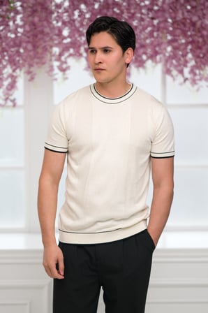 Slimfit Kolları Lastikli Likralı Desenli Bisiklet Yaka Triko T-shirt