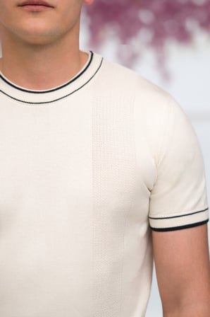 Slimfit Kolları Lastikli Likralı Desenli Bisiklet Yaka Triko T-shirt