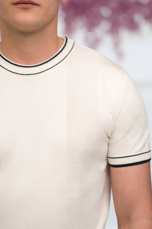 Slimfit Kolları Lastikli Likralı Desenli Bisiklet Yaka Triko T-shirt