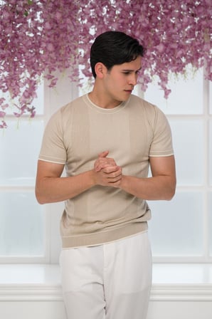 Slimfit Kolları Lastikli Likralı Desenli Bisiklet Yaka Triko T-shirt