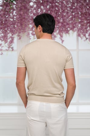 Slimfit Kolları Lastikli Likralı Desenli Bisiklet Yaka Triko T-shirt