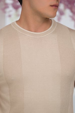 Slimfit Kolları Lastikli Likralı Desenli Bisiklet Yaka Triko T-shirt