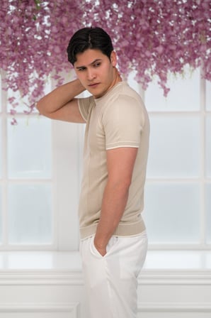 Slimfit Kolları Lastikli Likralı Desenli Bisiklet Yaka Triko T-shirt
