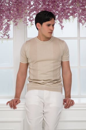 Slimfit Kolları Lastikli Likralı Desenli Bisiklet Yaka Triko T-shirt