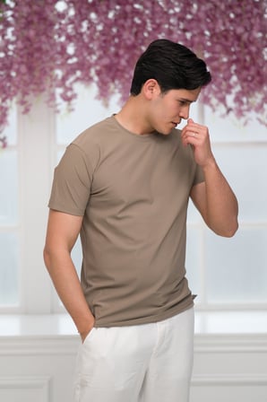 Slimfit Lyocell Kumaş Likralı Küçük Armürlü Bisiklet Yaka T-shirt