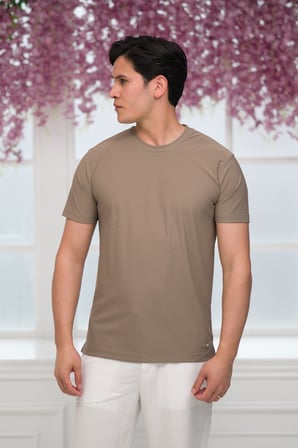 Slimfit Lyocell Kumaş Likralı Küçük Armürlü Bisiklet Yaka T-shirt