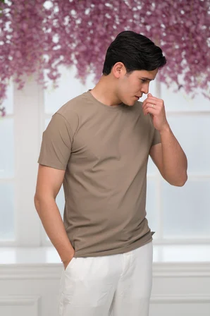 Slimfit Lyocell Kumaş Likralı Küçük Armürlü Bisiklet Yaka T-shirt