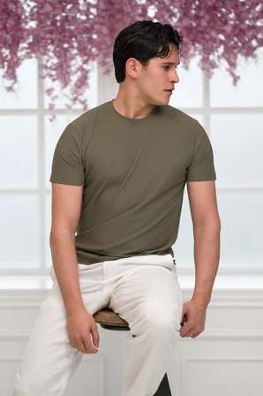 Slimfit Lyocell Kumaş Likralı Küçük Armürlü Bisiklet Yaka T-shirt