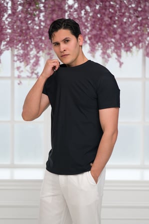 Slimfit Lyocell Kumaş Likralı Küçük Armürlü Bisiklet Yaka T-shirt