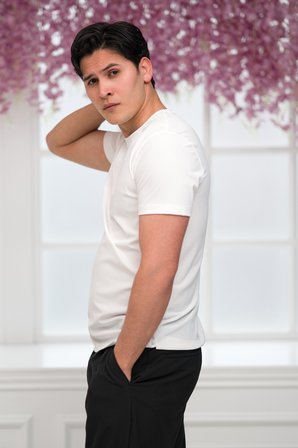 Slimfit Lyocell Kumaş Likralı Küçük Armürlü Bisiklet Yaka T-shirt