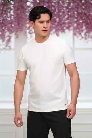 Slimfit Lyocell Kumaş Likralı Küçük Armürlü Bisiklet Yaka T-shirt