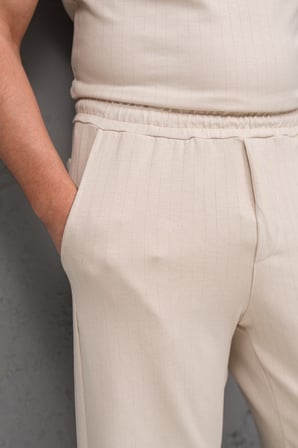 Regular Fit Likralı Kendinden Çizgili Yarım Baggy Pantolonlu T-shirt Takım