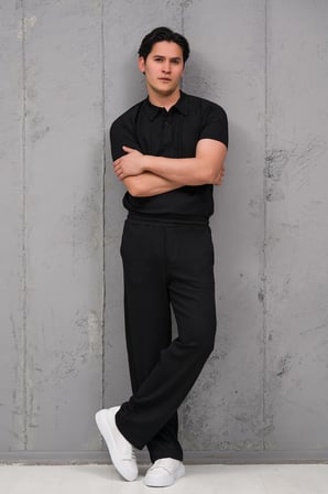 Regular Fit Likralı Kendinden Çizgili Yarım Baggy Pantolonlu T-shirt Takım