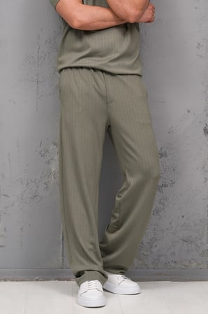 Regular Fit Likralı Kendinden Çizgili Yarım Baggy Pantolonlu T-shirt Takım
