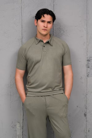 Regular Fit Likralı Kendinden Çizgili Yarım Baggy Pantolonlu T-shirt Takım