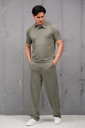Regular Fit Likralı Kendinden Çizgili Yarım Baggy Pantolonlu T-shirt Takım