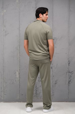 Regular Fit Likralı Kendinden Çizgili Yarım Baggy Pantolonlu T-shirt Takım