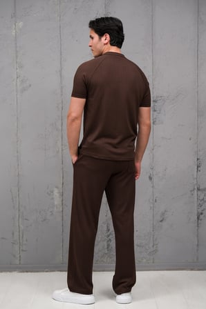Regular Fit Likralı Kendinden Çizgili Yarım Baggy Pantolonlu T-shirt Takım