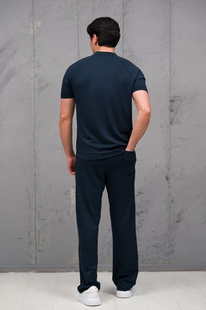Regular Fit Likralı Kendinden Çizgili Yarım Baggy Pantolonlu T-shirt Takım