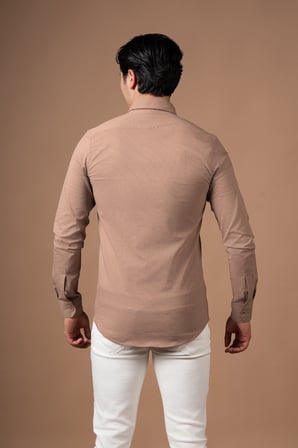 Slimfit Kendinden Çizgili Yaka Düğmeli Likralı Yazlık Gömlek