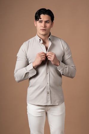 Slimfit Kendinden Çizgili Yaka Düğmeli Likralı Yazlık Gömlek