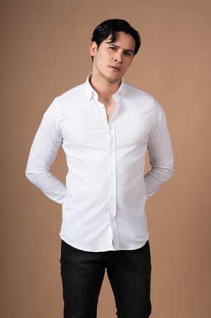 Slimfit Kendinden Çizgili Yaka Düğmeli Likralı Yazlık Gömlek