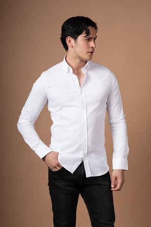 Slimfit Kendinden Çizgili Yaka Düğmeli Likralı Yazlık Gömlek