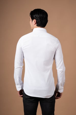 Slimfit Kendinden Çizgili Yaka Düğmeli Likralı Yazlık Gömlek