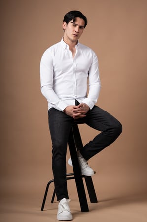 Slimfit Kendinden Çizgili Yaka Düğmeli Likralı Yazlık Gömlek