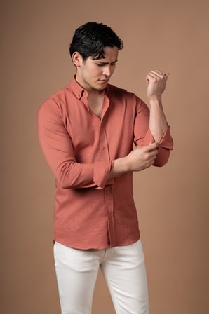 Slimfit Kendinden Çizgili Yaka Düğmeli Likralı Yazlık Gömlek