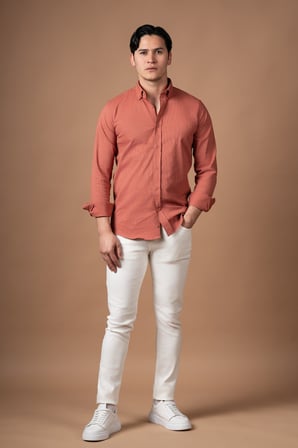 Slimfit Kendinden Çizgili Yaka Düğmeli Likralı Yazlık Gömlek