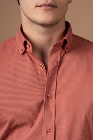 Slimfit Kendinden Çizgili Yaka Düğmeli Likralı Yazlık Gömlek